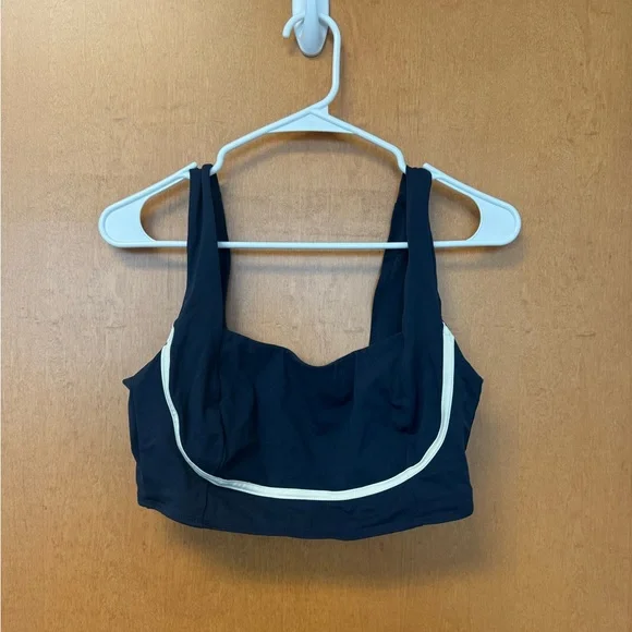 Monday Swimwear Navy Sports Bra with Cream Contrast Trim - Picture 2 of 4